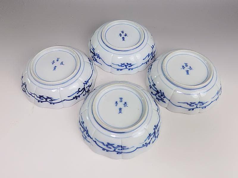 大聖寺伊万里 　染錦　牡丹に巻物の図　膾皿　４客　C135A- ALg