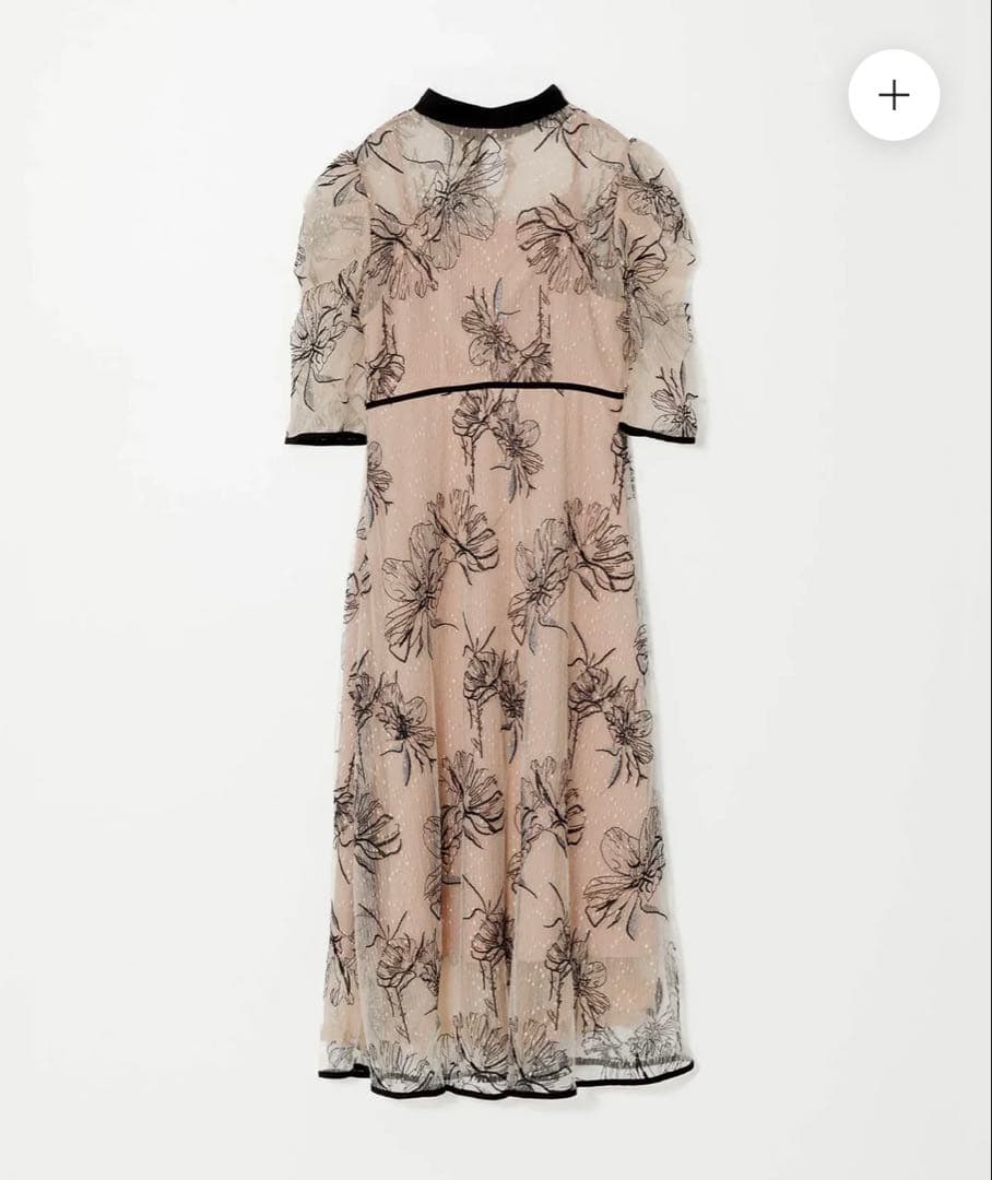 leja パイピングハイネック花柄ラメレースワンピースドレス ベージュ　S