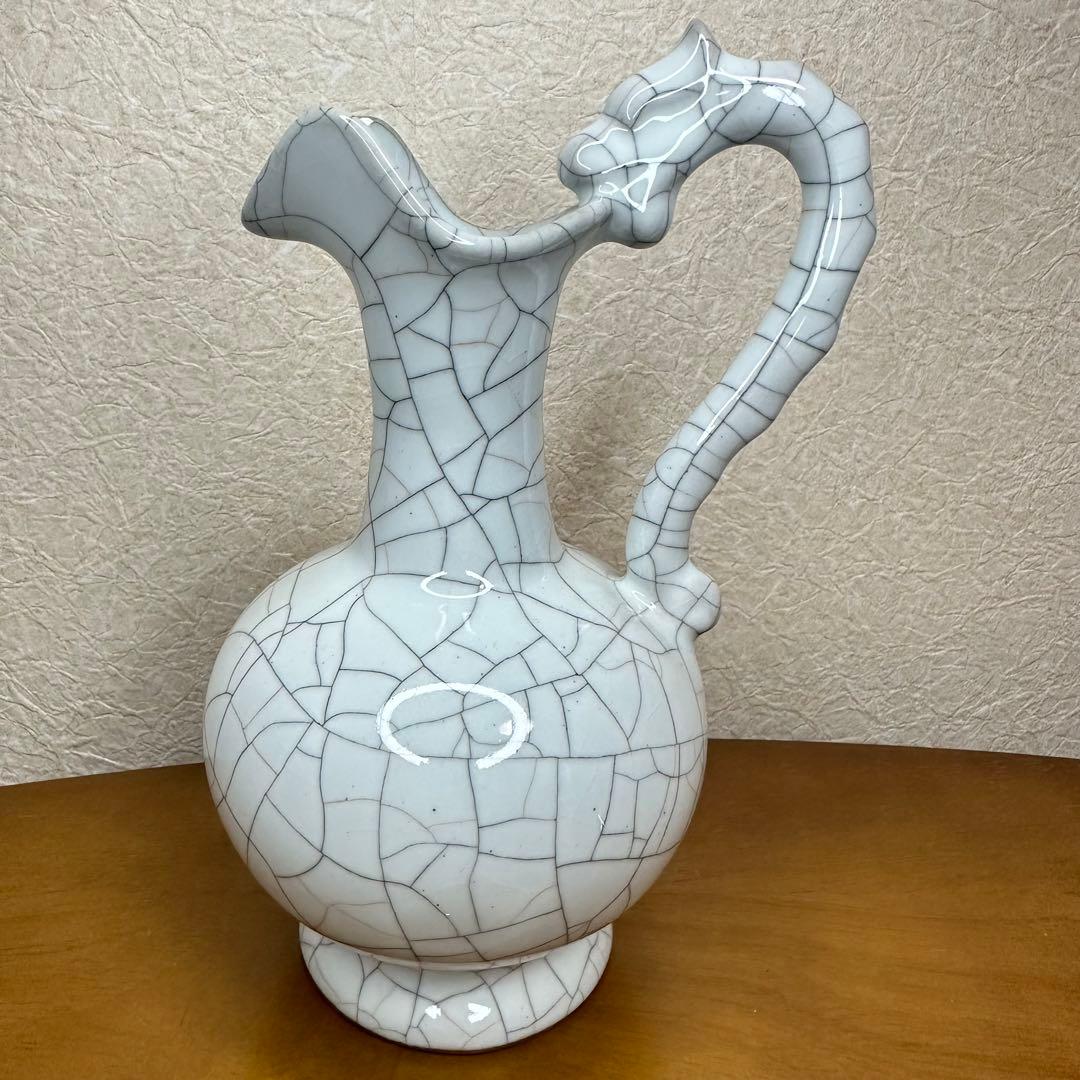 中国古美術 龍形ハンドル壺 クラック釉仕上げ 崇寧5年汴京官造 陶磁器