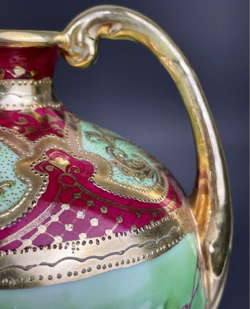 オールドニッポン ２２㎝ アールヌーボー様式 薔薇紋 花瓶 バラ つつじ アザレ