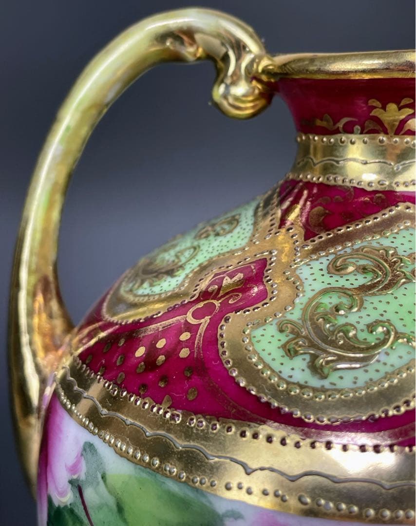 オールドニッポン 22㎝ アールヌーボー様式 薔薇紋 花瓶 バラ つつじ