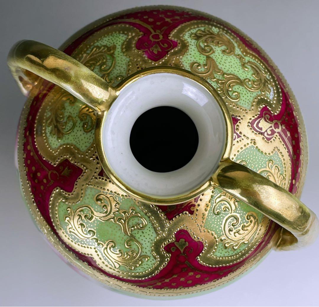 オールドニッポン ２２㎝ アールヌーボー様式 薔薇紋 花瓶 バラ つつじ アザレ