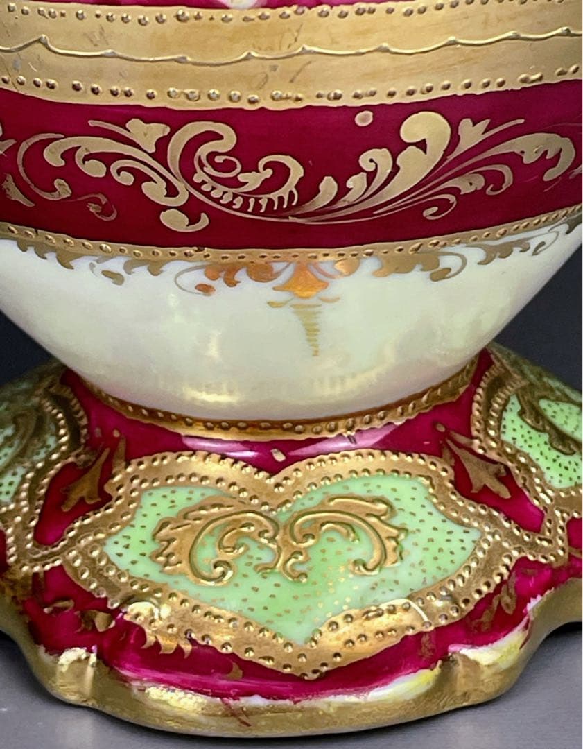 オールドニッポン 22㎝ アールヌーボー様式 薔薇紋 花瓶 バラ つつじ