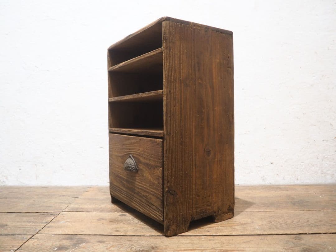 1319 小ぶりな杉の収納棚 飾り棚 抽斗 ケース 古家具 レトロ ビンテージ