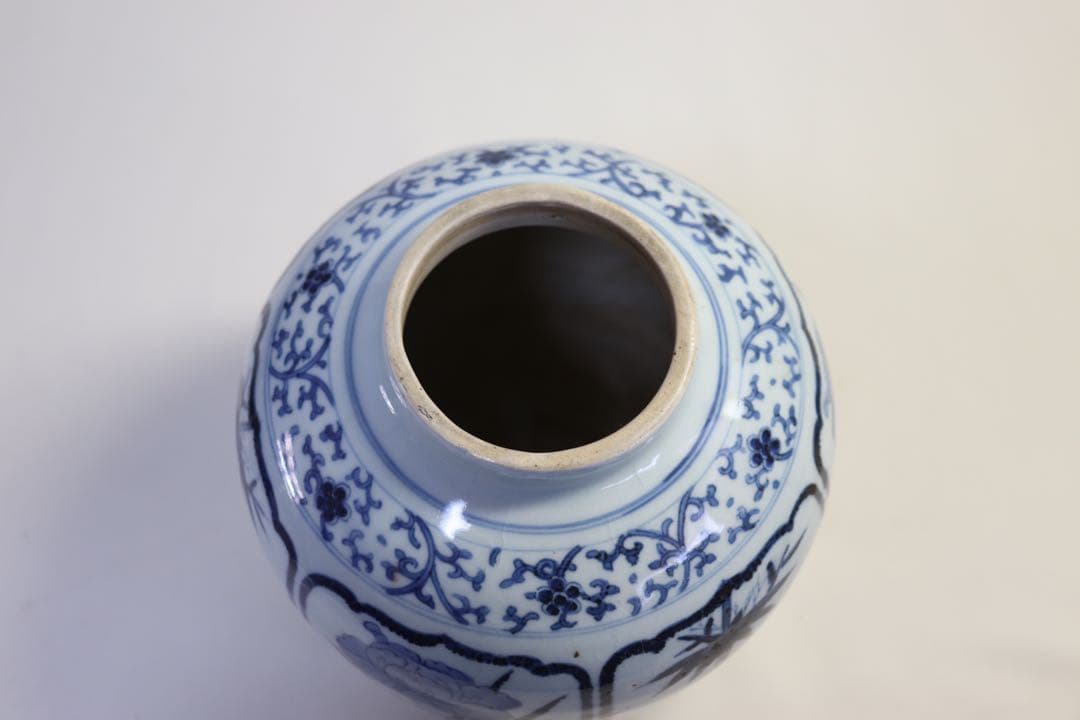 時代　染付壺　竹&菖蒲紋　送料込み0915