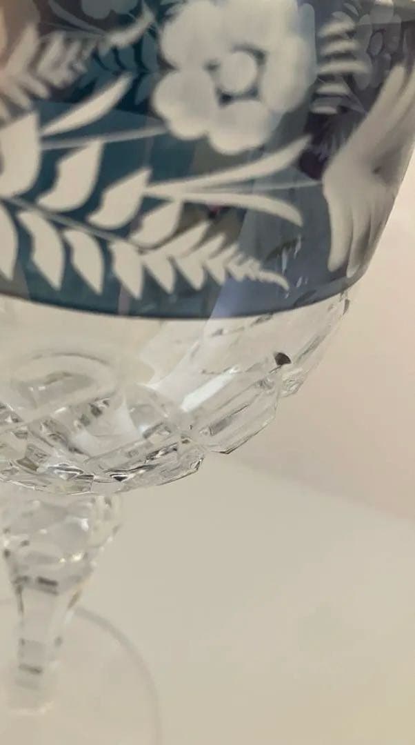 青赤エッチングデザインクリスタルグラス ボヘミアングラス