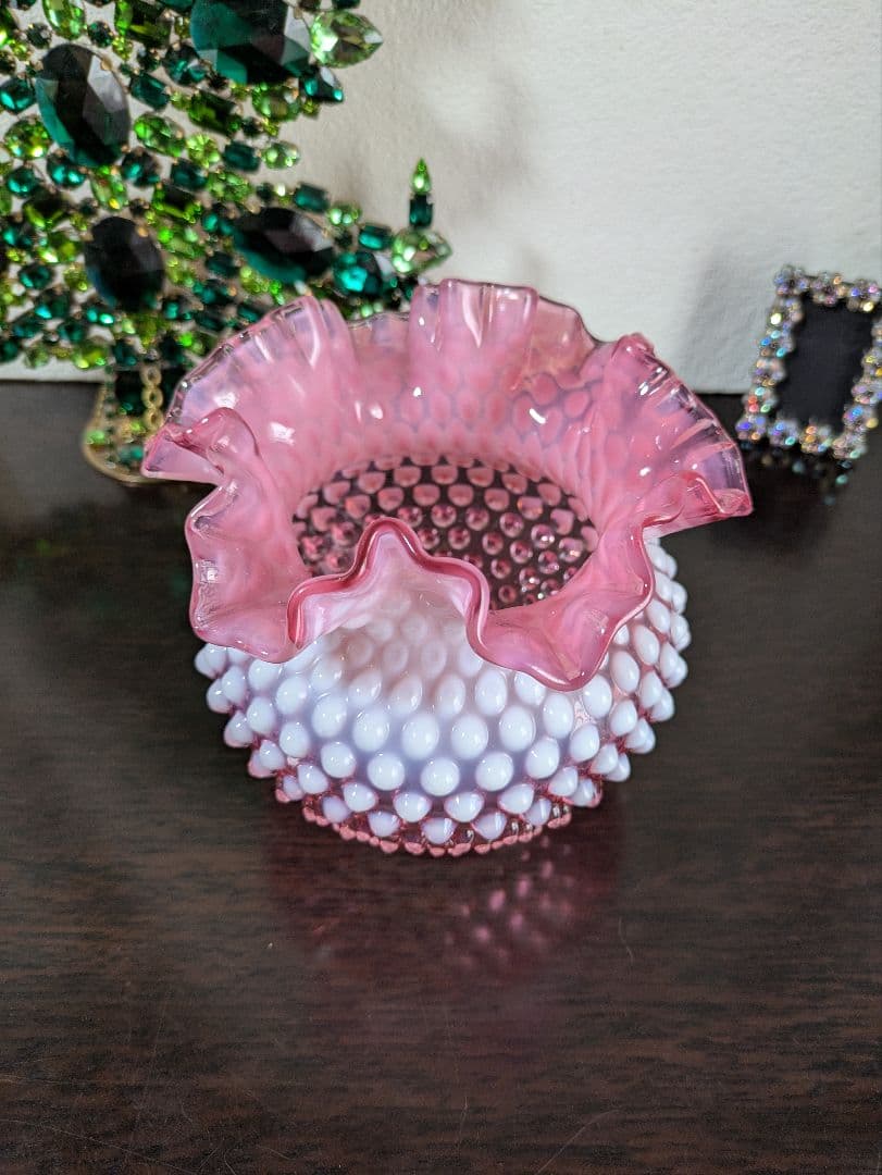 フェントン ラージ ピンクホブネイルオパルセントガラス ラウンドベース