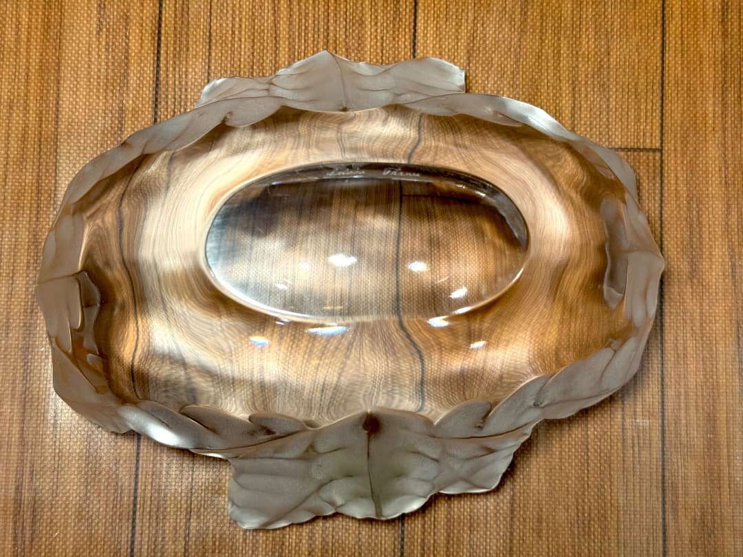 美品】Lalique ラリック クリスタル ボウル リーフ 彫刻 シール付