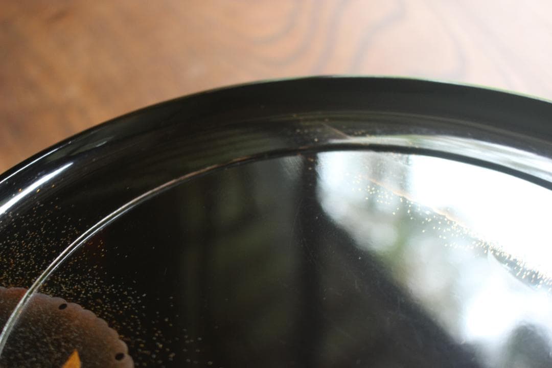 時代逸品！時代黒漆に極上研ぎ出し雪月花蒔絵の映える丸盆（検輪島塗お膳お盆菓子盆
