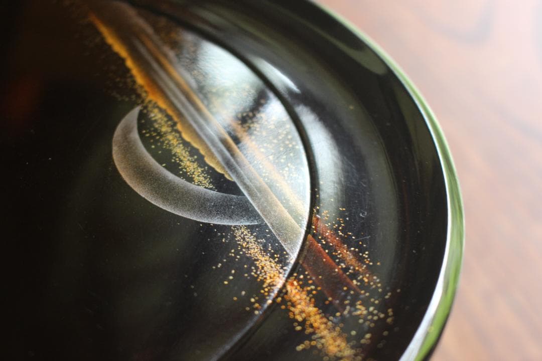 時代逸品！時代黒漆に極上研ぎ出し雪月花蒔絵の映える丸盆（検輪島塗お膳お盆菓子盆