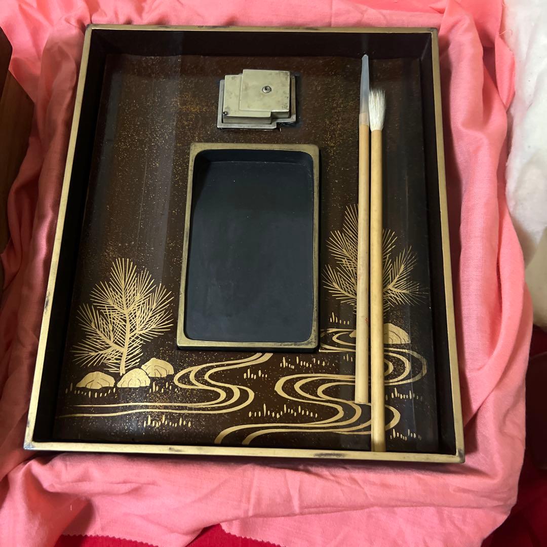 古美術　竹鶴高蒔絵　御硯箱