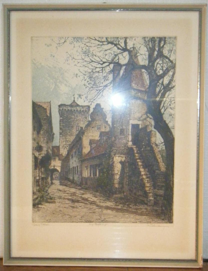 版画作者不詳サイン有銅版画風景精密描写名品L134