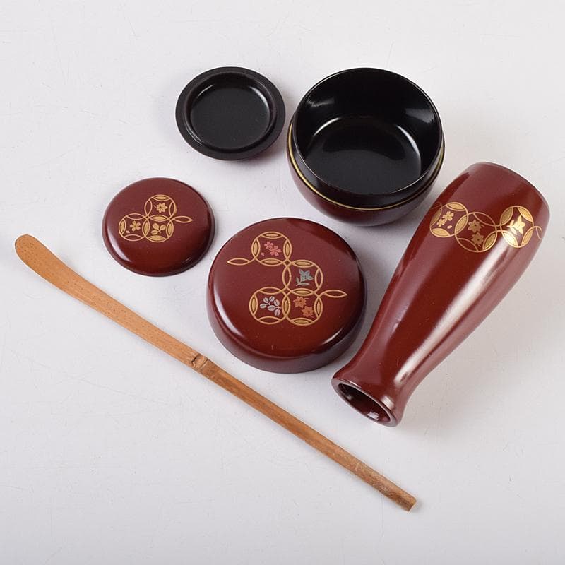 茶道具 うるみ塗 七宝蒔絵 利休茶箱 棗 黒楽茶碗など 七点 一式 MR9482