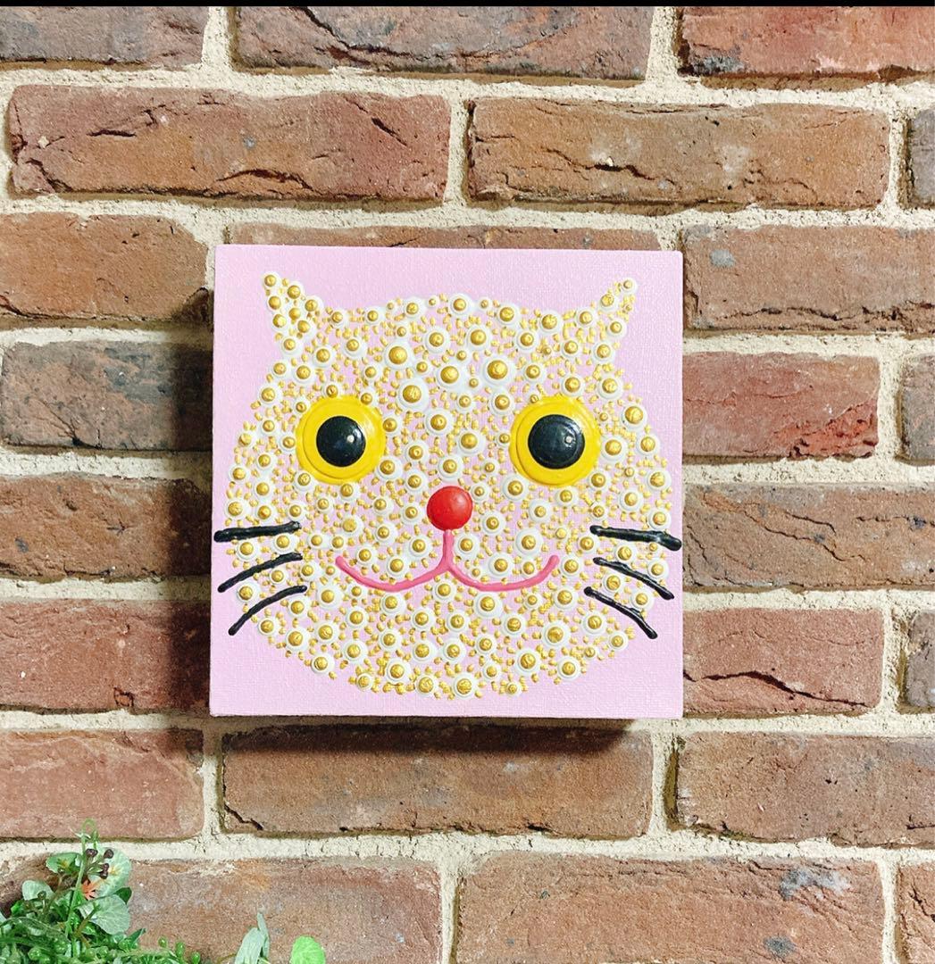 猫の顔 立体アート 約20cm まるまるねこ　アーティスト作品 猫の顔 立体アート 約20cm まるまるねこ アーティスト作品 猫の顔 立体