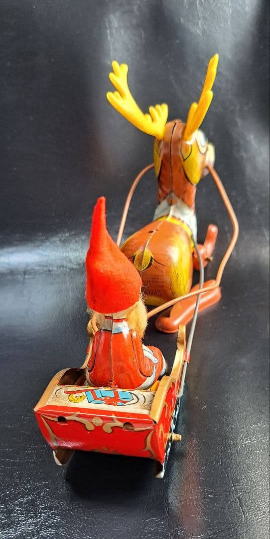 ブリキトイ サンタクロースとソリを引くトナカイ　ゼンマイ