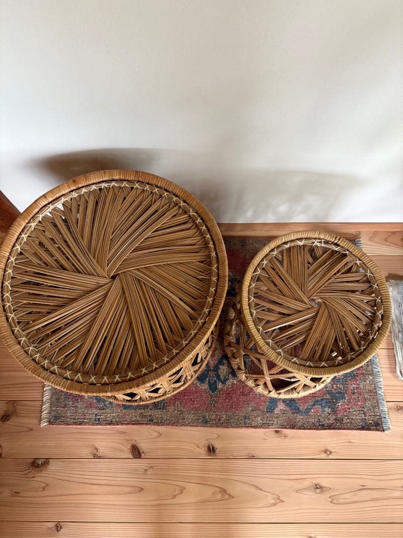 ヴィンテージ★レア！ラタン製スツールセット（大・小）