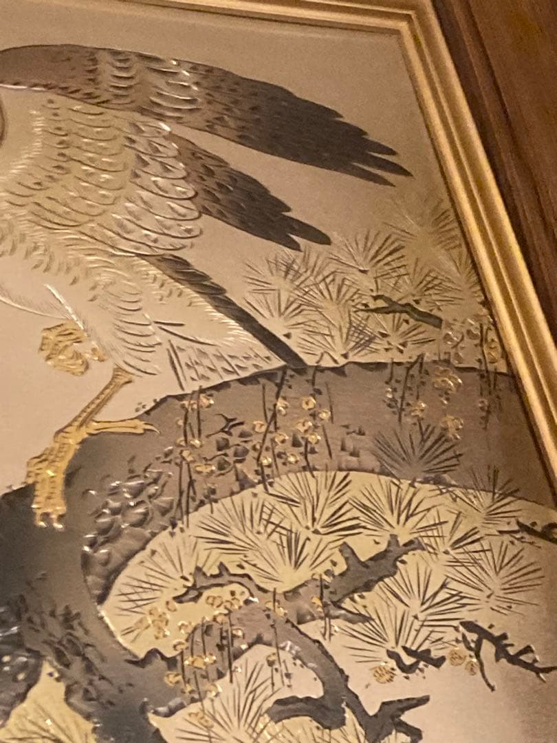 希少　堀口光彦 彫金額 松樹鷹図 金工作品 額装