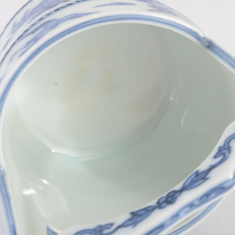 茶道具 平安和峰作 染付 花草神獣文 手桶茶入 共箱 V