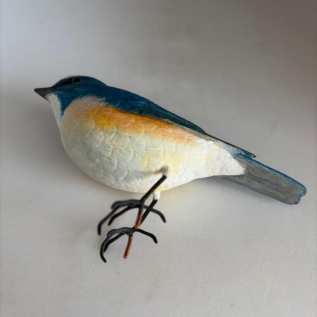 幸せの青い鳥 ルリビタキ 木彫りの野鳥 野鳥彫刻 - メルカリ