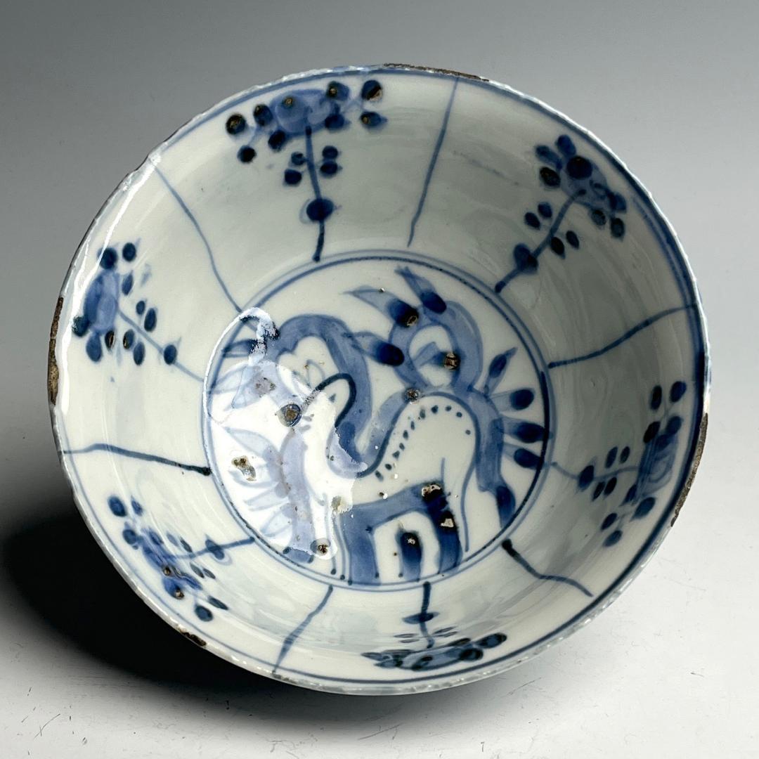 鹿紋鉢 古染付 明時代 中国美術 擺件 旧家 766+