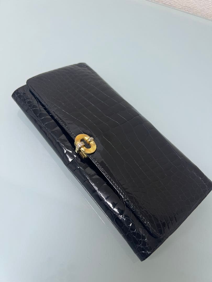 希少★GINO TROMBA シャインクロコダイル ショルダー付クラッチバッグ