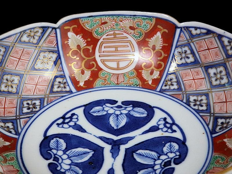 大聖寺伊万里 寿に金唐草 中陰菱に花菱紋の図 大振膾皿 B340AS-CVc