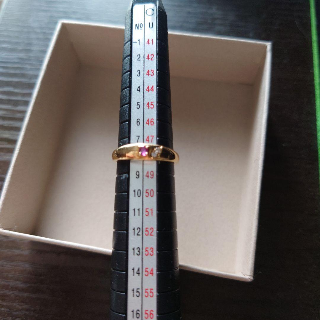 a*！様 K18 ゴールド リング 約8号　シンプル ルビー？ダイヤ？付き レト