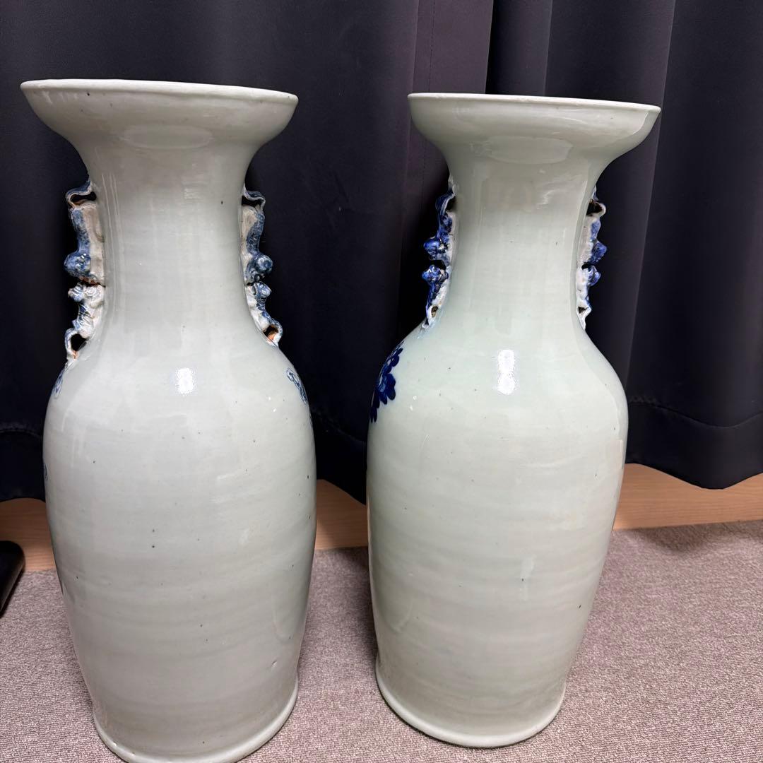 染付花瓶 二個セット 骨董品 アンティーク 中国 古い