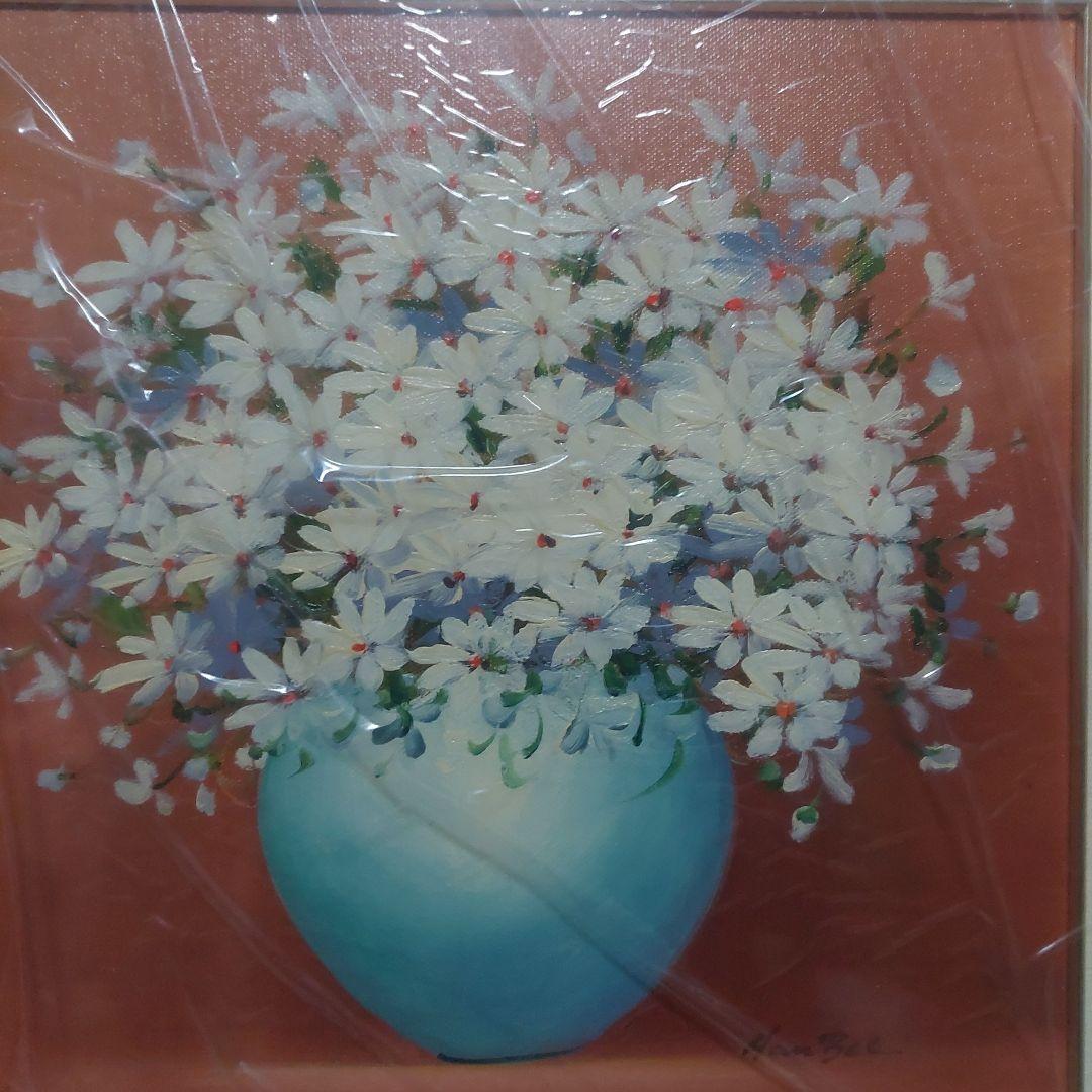 ハン・ビー 　風水画　油絵　絵画　白い花　新品未使用　 45×45㎝