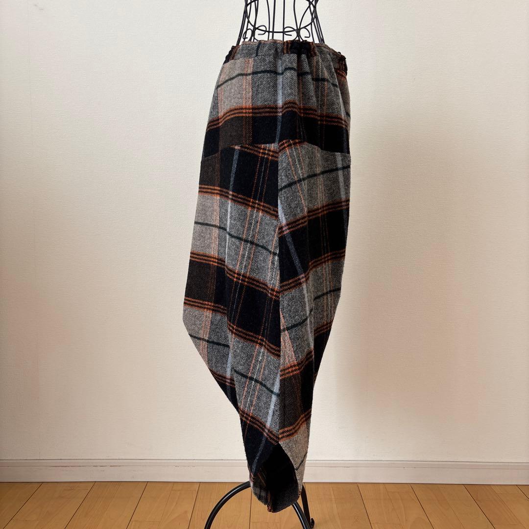 Y's ワイズ 変形 サルエルパンツ ウール チェック アシンメトリー 日本製