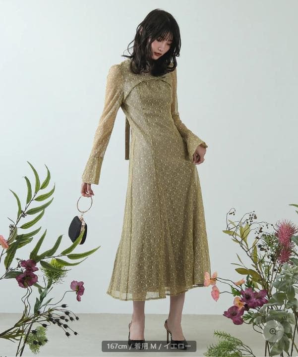 kana 幾何学柄 レース バックオープン ワンピース パーティードレス