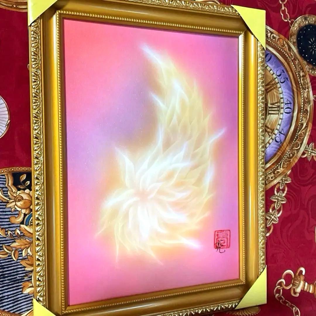 絵画原画Xmasセール｜大天使ミカエルの羽(金)開運絵画B5金額縁付き天使の羽
