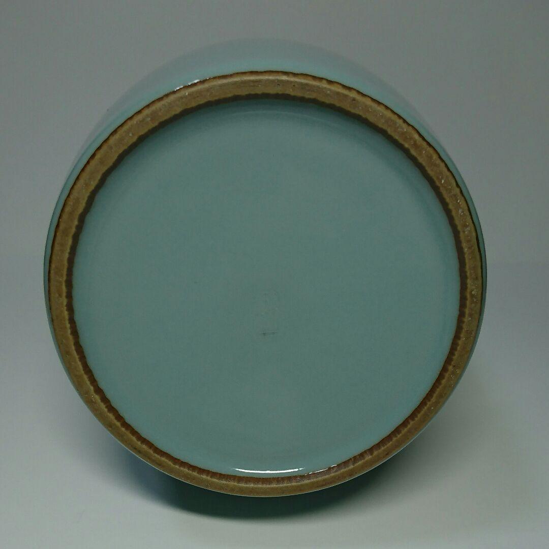 アウトレット 諏訪蘇山 三代 青瓷 鯱耳 花入 共箱 二重箱 青磁 骨董 玄