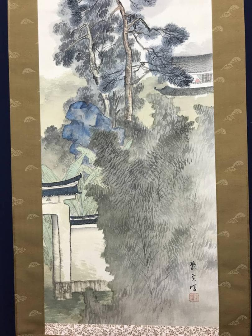 【真作】田中頼完/田中頼璋の男/山水人物図/掛軸/名家伝来/AC-129