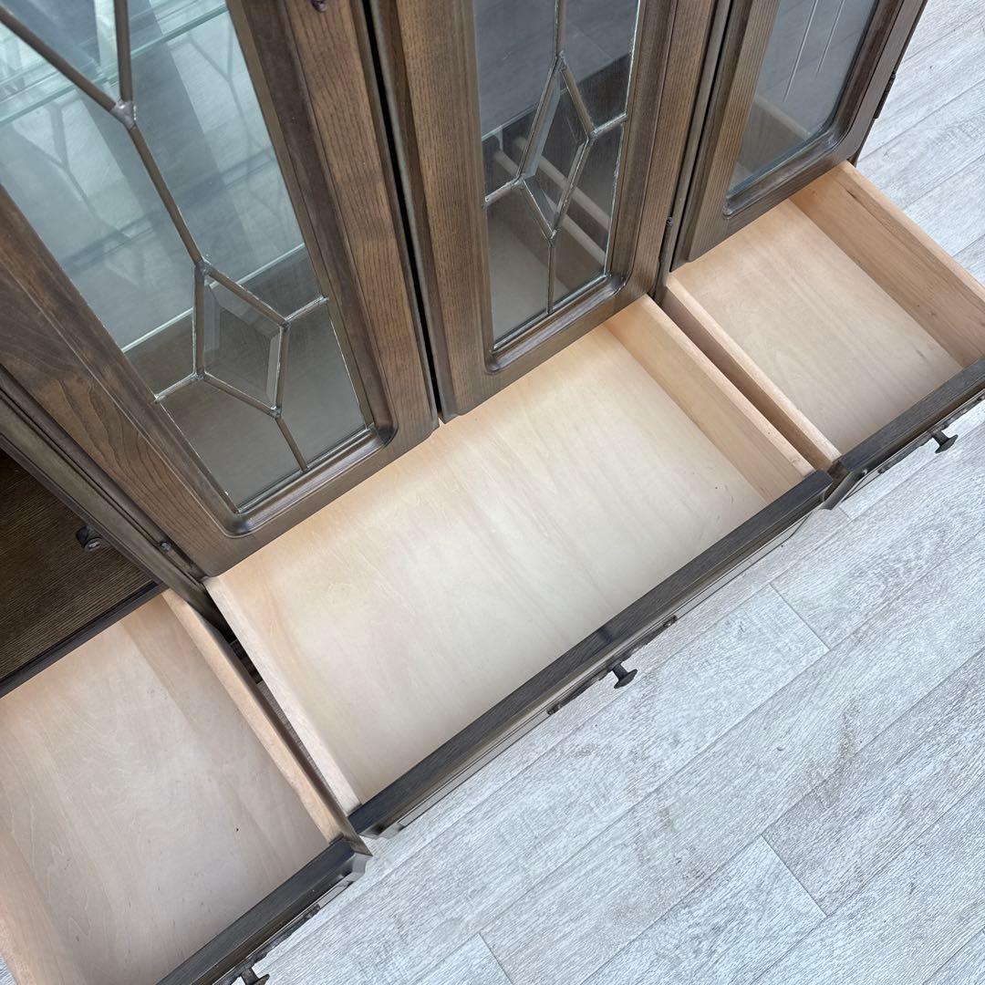 希少ヴィンテージ 旭川純木工芸 いさみや ステンドグラス 飾り棚