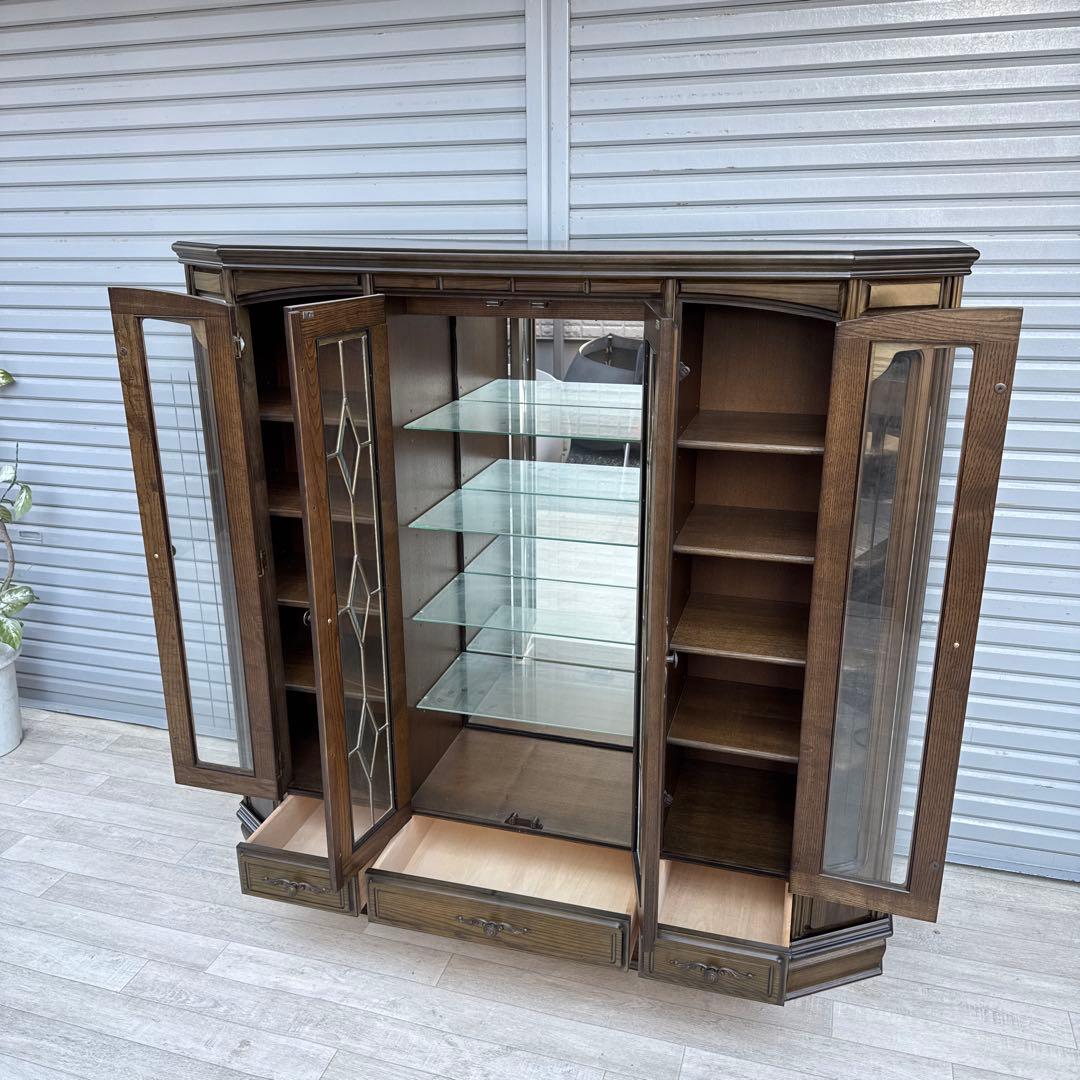 希少ヴィンテージ 旭川純木工芸 いさみや ステンドグラス 飾り棚