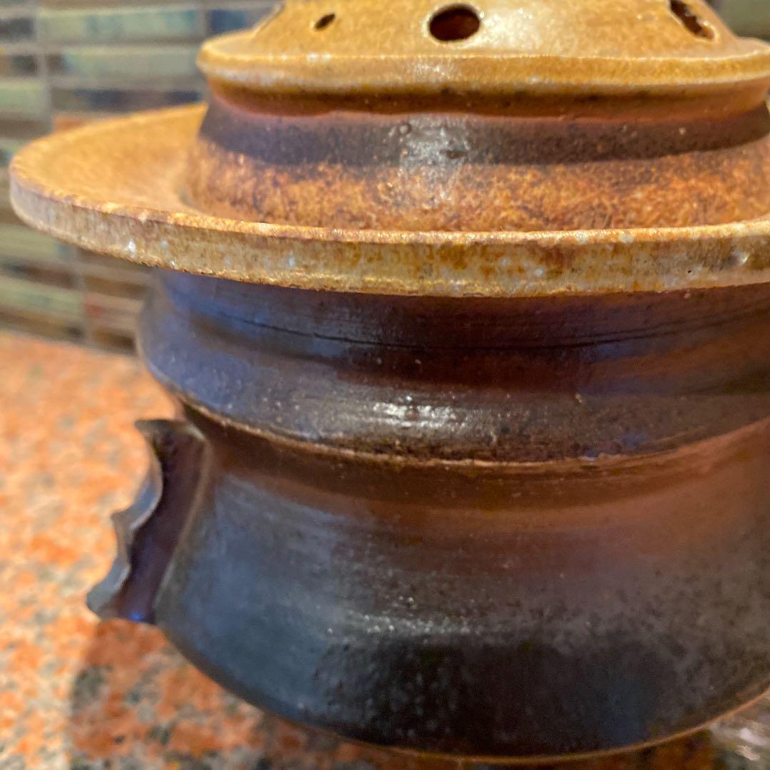 備前　三つ足　三つ耳大香炉　古美術
