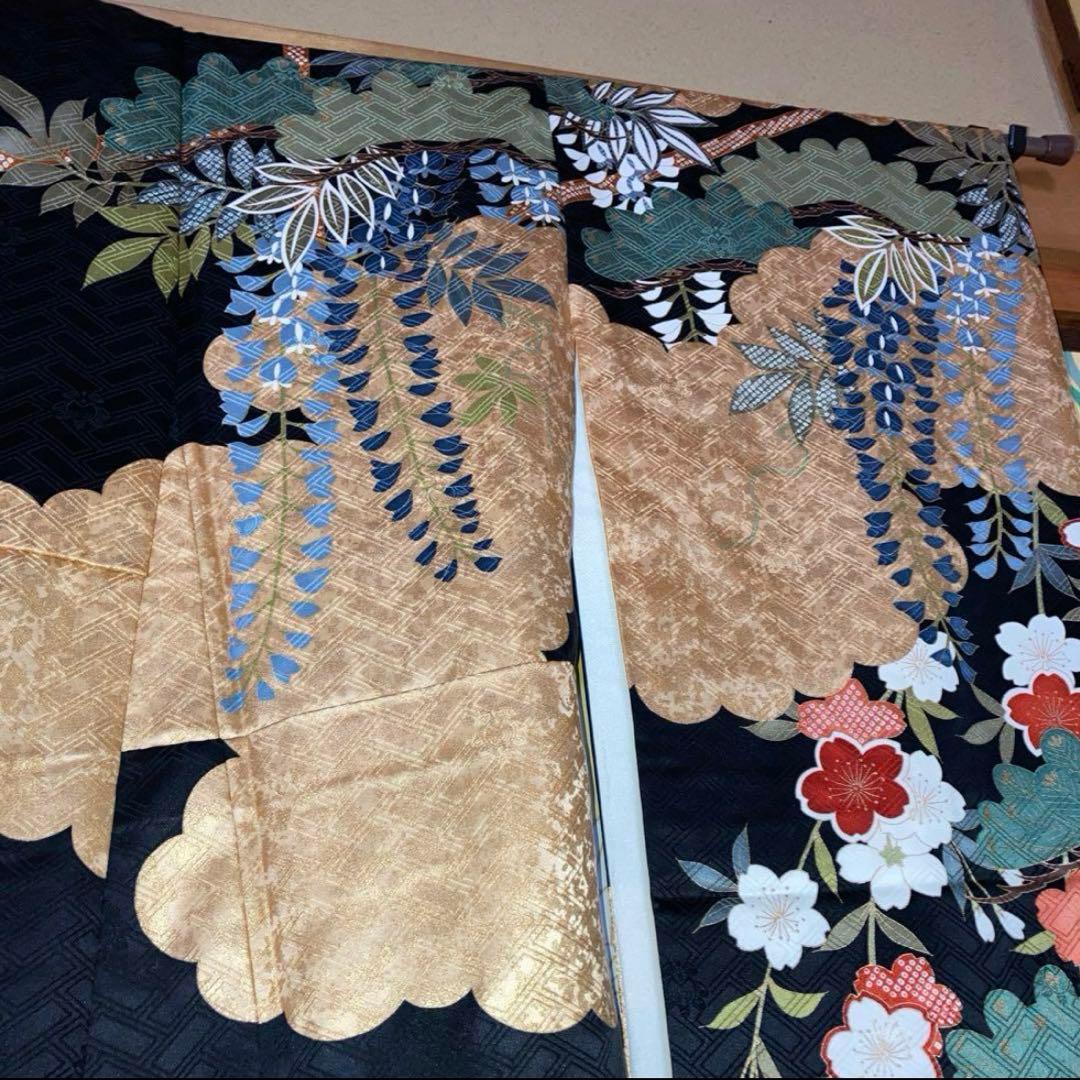 超豪華振袖 正絹】吾妻徳穂 落款 金糸金彩桜 藤稔松