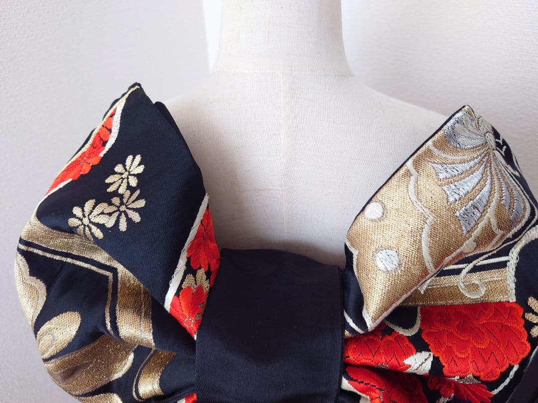 七五三　ジュニア帯　大人用正絹袋帯からの作り帯　1点物　だらり帯　蝶柄　黒