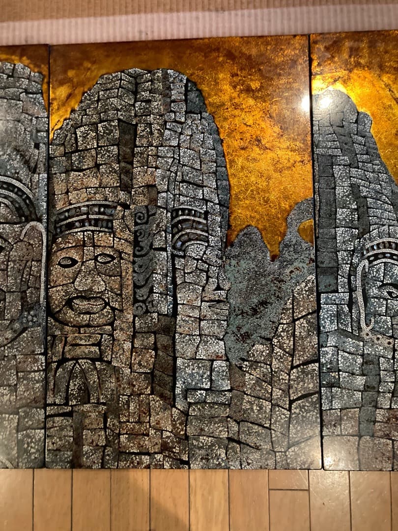 ベトナム漆螺鈿細工のパネル（バイヨン寺院）4枚綴り ベトナム漆螺鈿細工の