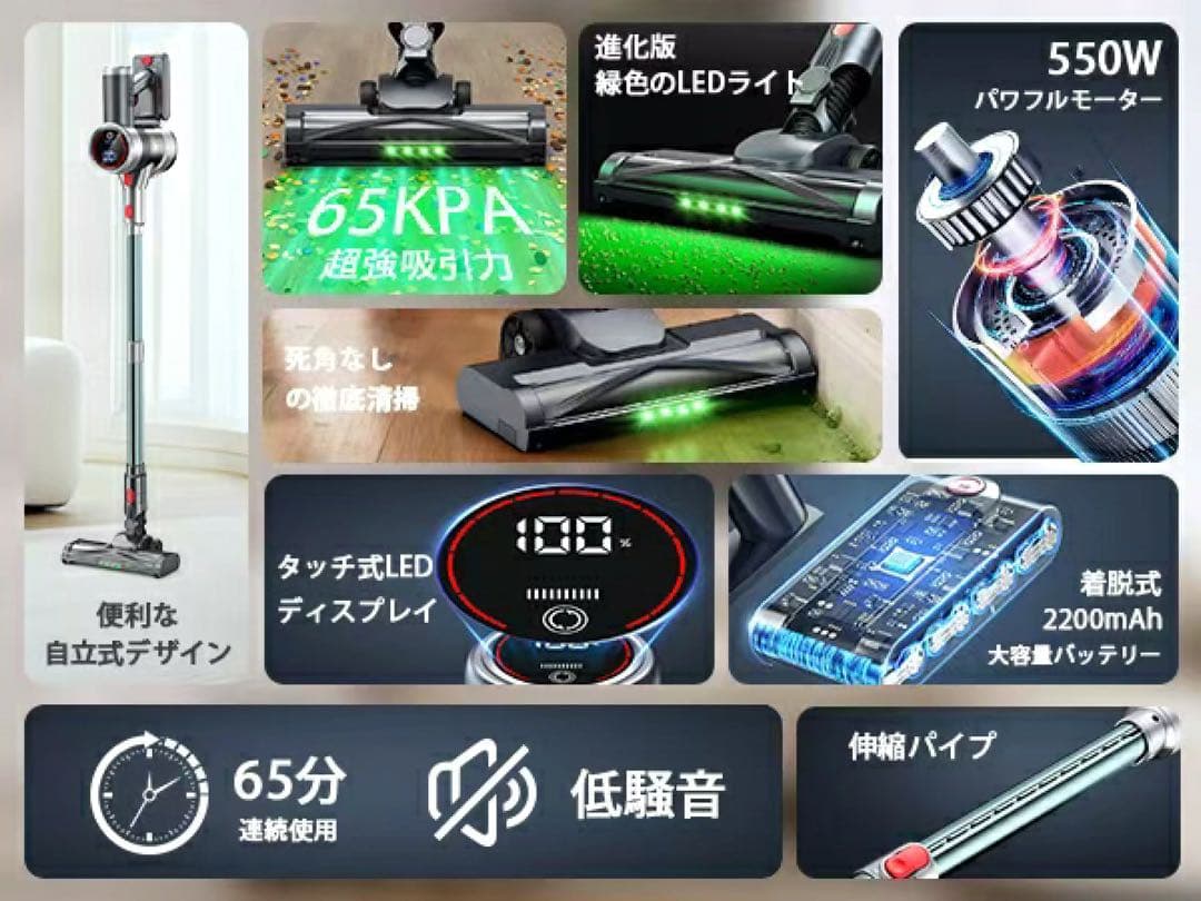 新品未使用⭐️LEDスティッククリーナー 65Kpa 楽天ランキング第1位