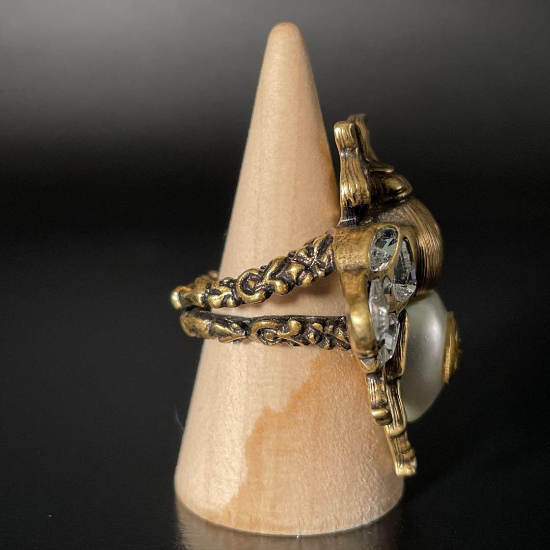 良品　グッチ リング インターロッキング 蜂 ビー パール ストーン 9号　指輪