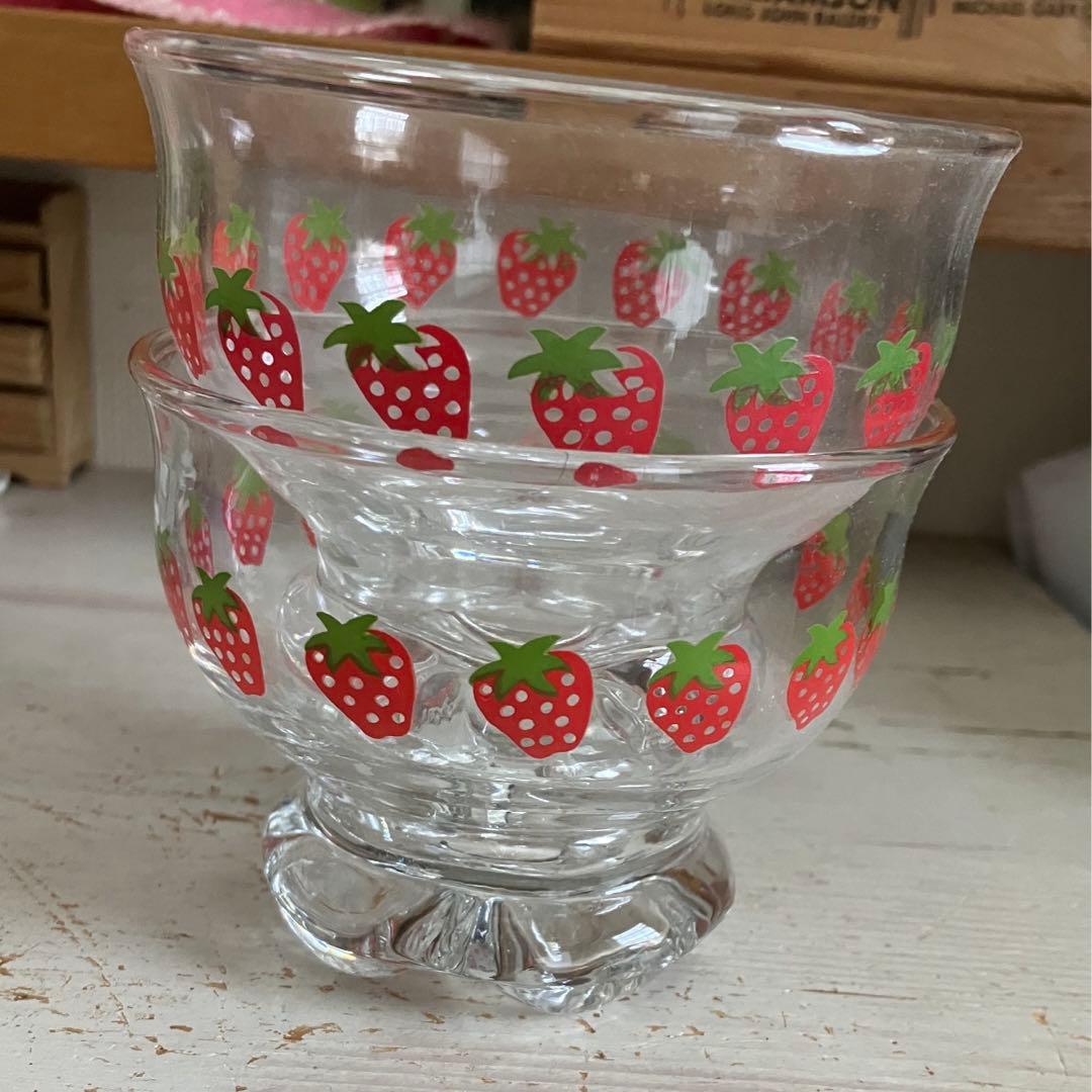 昭和レトロ いちご柄デザートグラス アイスクリームグラス 2個