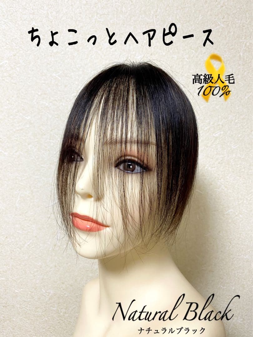 人毛100% ヘアピース【シルクスキン】つむじ用　自然な黒　ポイントウィッグ