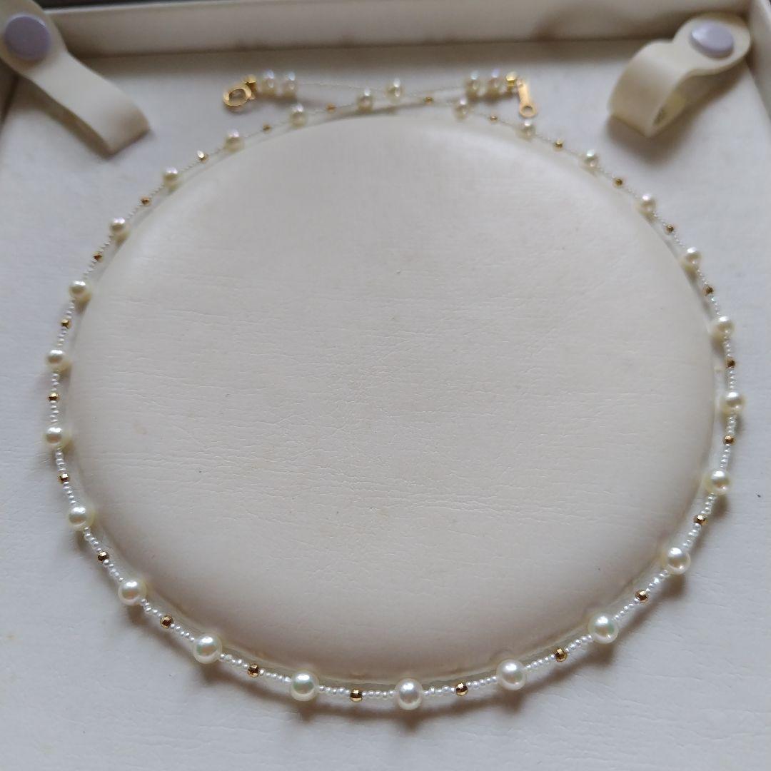 K18 アコヤ真珠ベビーパール、あこや砂芥子パール、オメガ風ネックレス