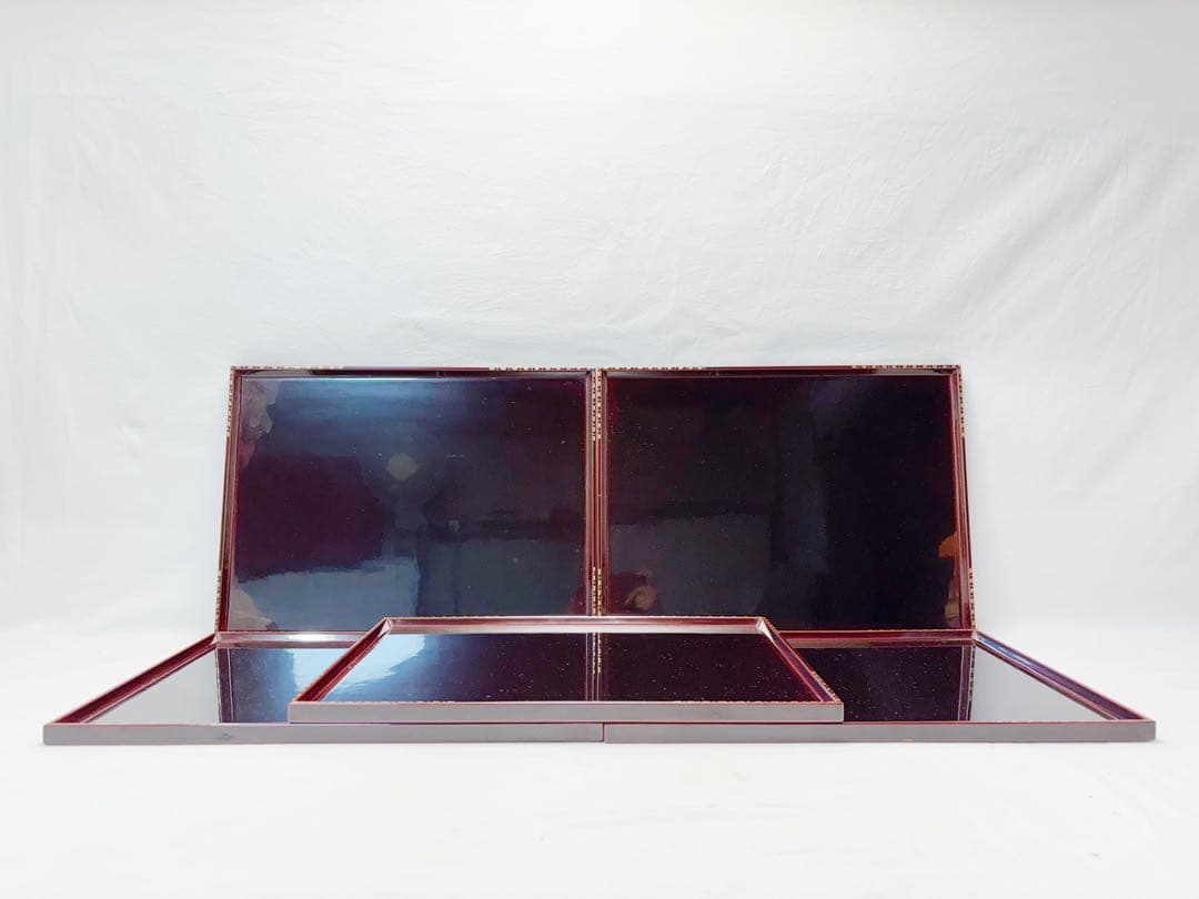 懐石道具 木製溜塗 金彩蒔絵 長方膳 5客組 会席膳 懐石盆