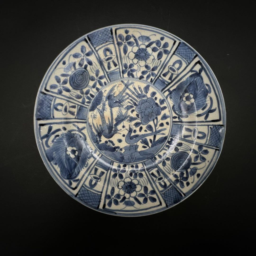 古美術 骨董品 安南染付花鳥文鉢 飾り皿 木箱付き