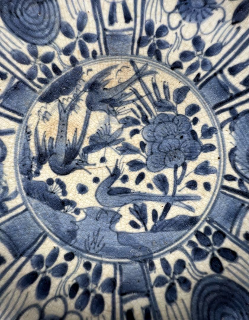 古美術 骨董品 安南染付花鳥文鉢 飾り皿 木箱付き