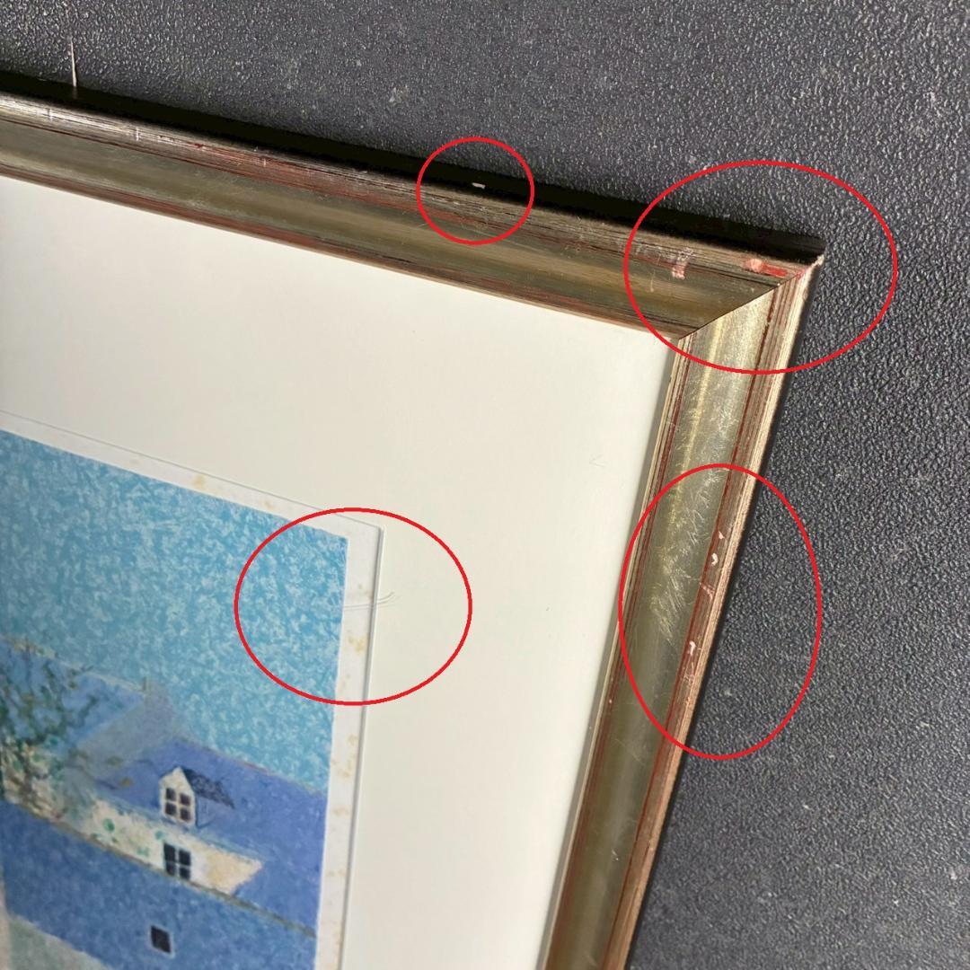 アンドレ・ブーリエ「ブルーの屋根」リトグラフ 直筆サイン入 点描画