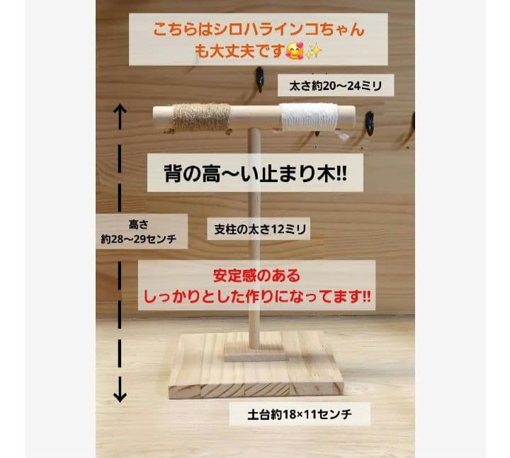 T10 ☆ 中型インコ 背の高～い止まり木 Tパーチ シロハラインコ